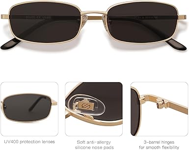 Trendy Small Y2k Rectangle Sunglasses Womens Mens, Retro Narrow Chic Thin Skinny Sunnies