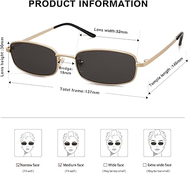 Trendy Small Y2k Rectangle Sunglasses Womens Mens, Retro Narrow Chic Thin Skinny Sunnies
