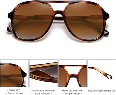 Retro Polarized Aviator Sunglasses Womens Mens Classic 70s Vintage Trendy Square Aviators