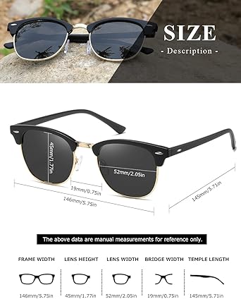 Polarized Sunglasses For Women And Men Semi Rimless Frame Retro Sun Glasses