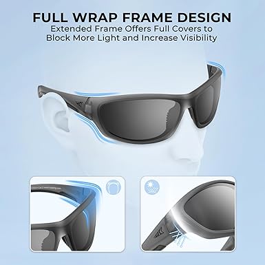 Hiwassee Polarized Sport Sunglasses for Men and Women, Wrap Sunglasses for Fishing Cycling and Running,UV Protection