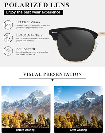 Polarized Sunglasses For Women And Men Semi Rimless Frame Retro Sun Glasses