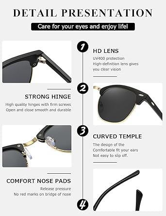 Polarized Sunglasses For Women And Men Semi Rimless Frame Retro Sun Glasses