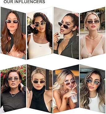 Trendy Small Y2k Rectangle Sunglasses Womens Mens, Retro Narrow Chic Thin Skinny Sunnies